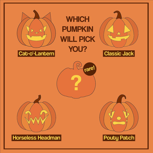 Halloween-themed pumpkin glow in the dark magnets with various designs on an orange background