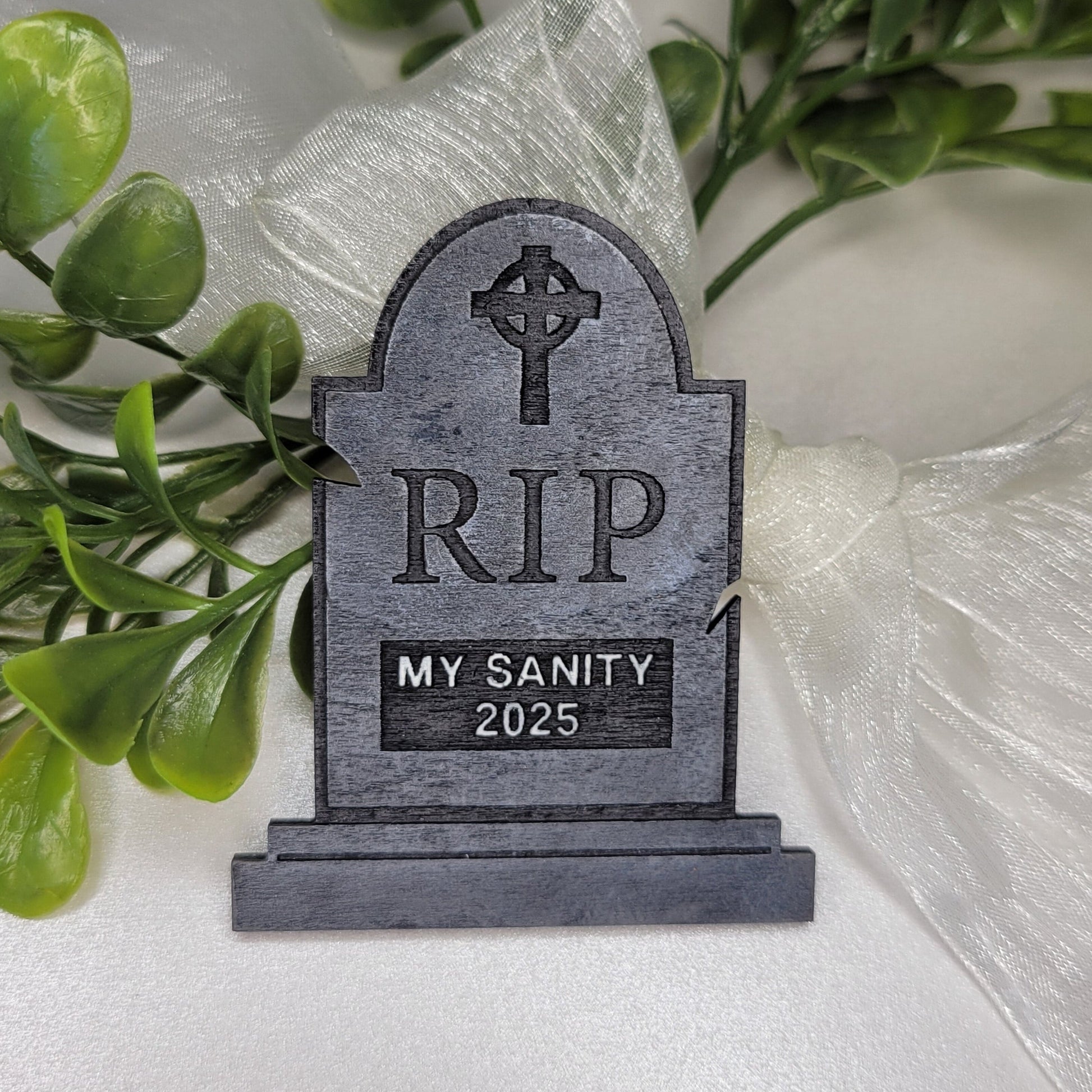 gray tombstone with words RIP My sanity