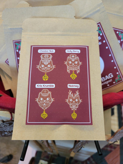 Packaging with cat illustrations and text