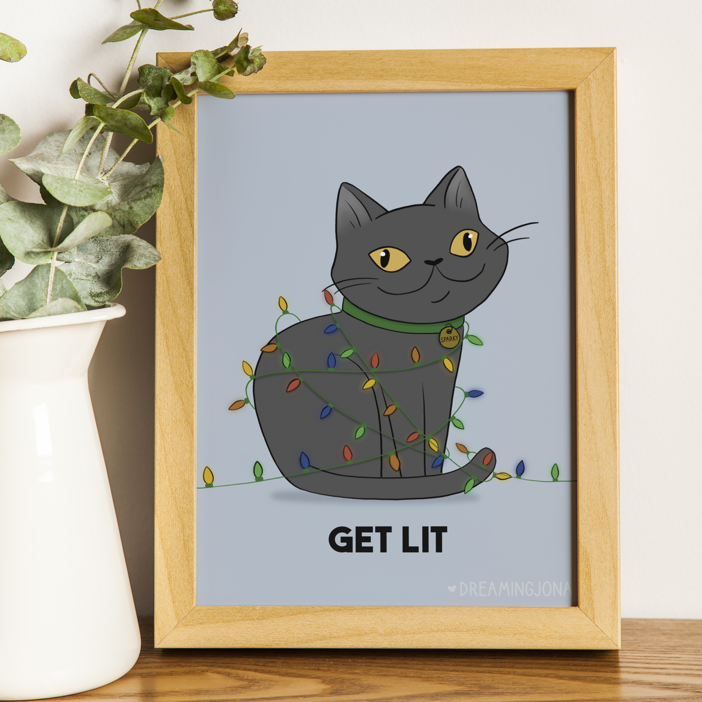 Get Lit | Funny Holiday Cat Art Print 5 x 7