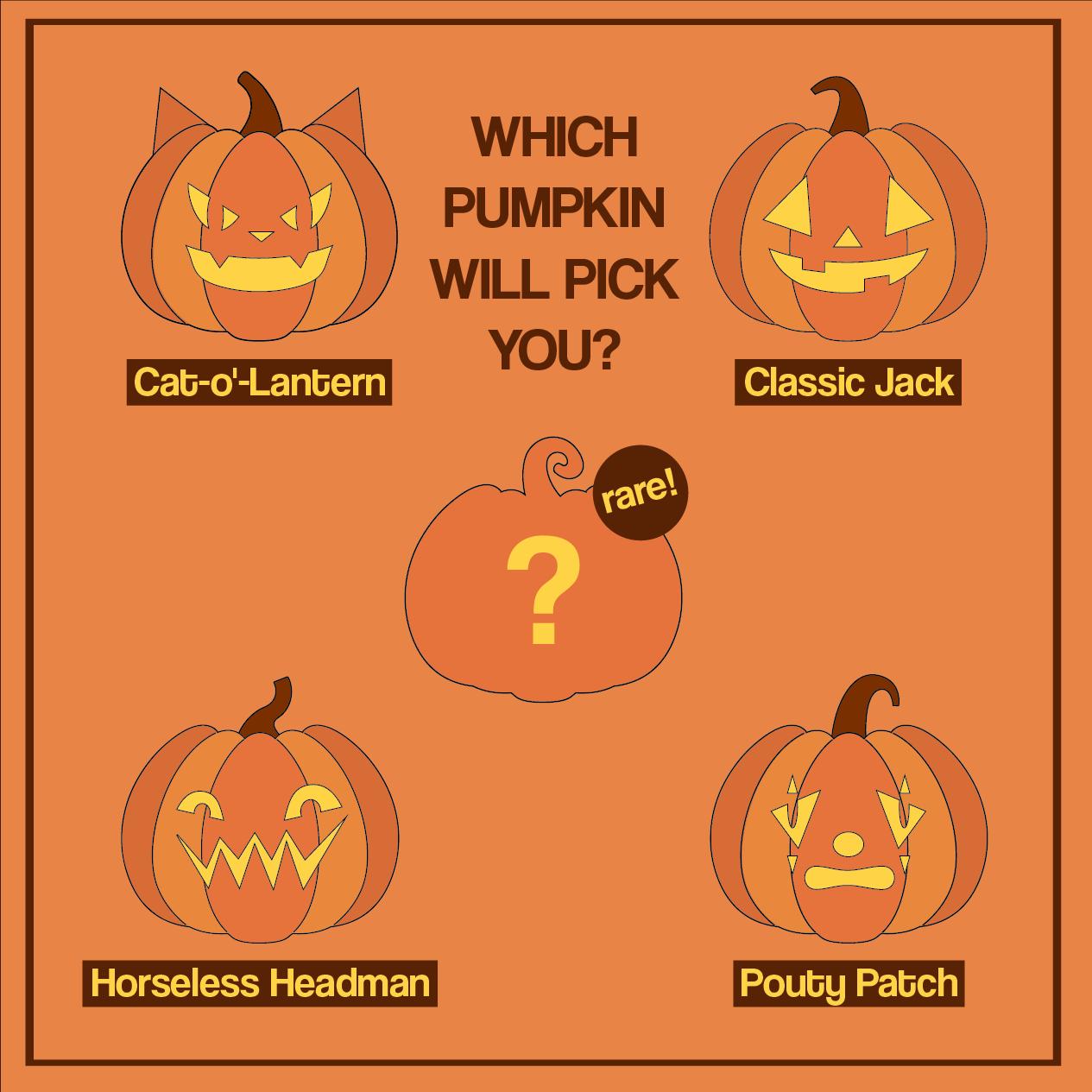 Halloween-themed pumpkin glow in the dark magnets with various designs on an orange background