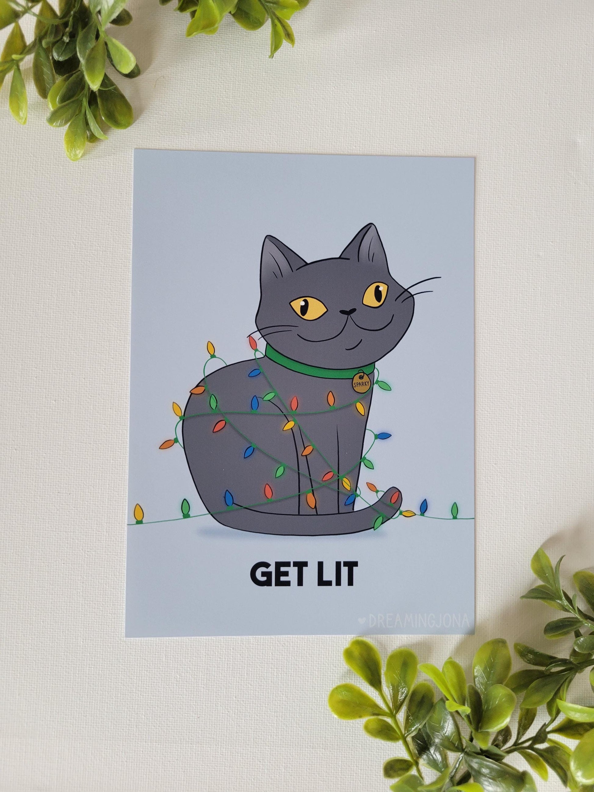 Card with a cat illustration
