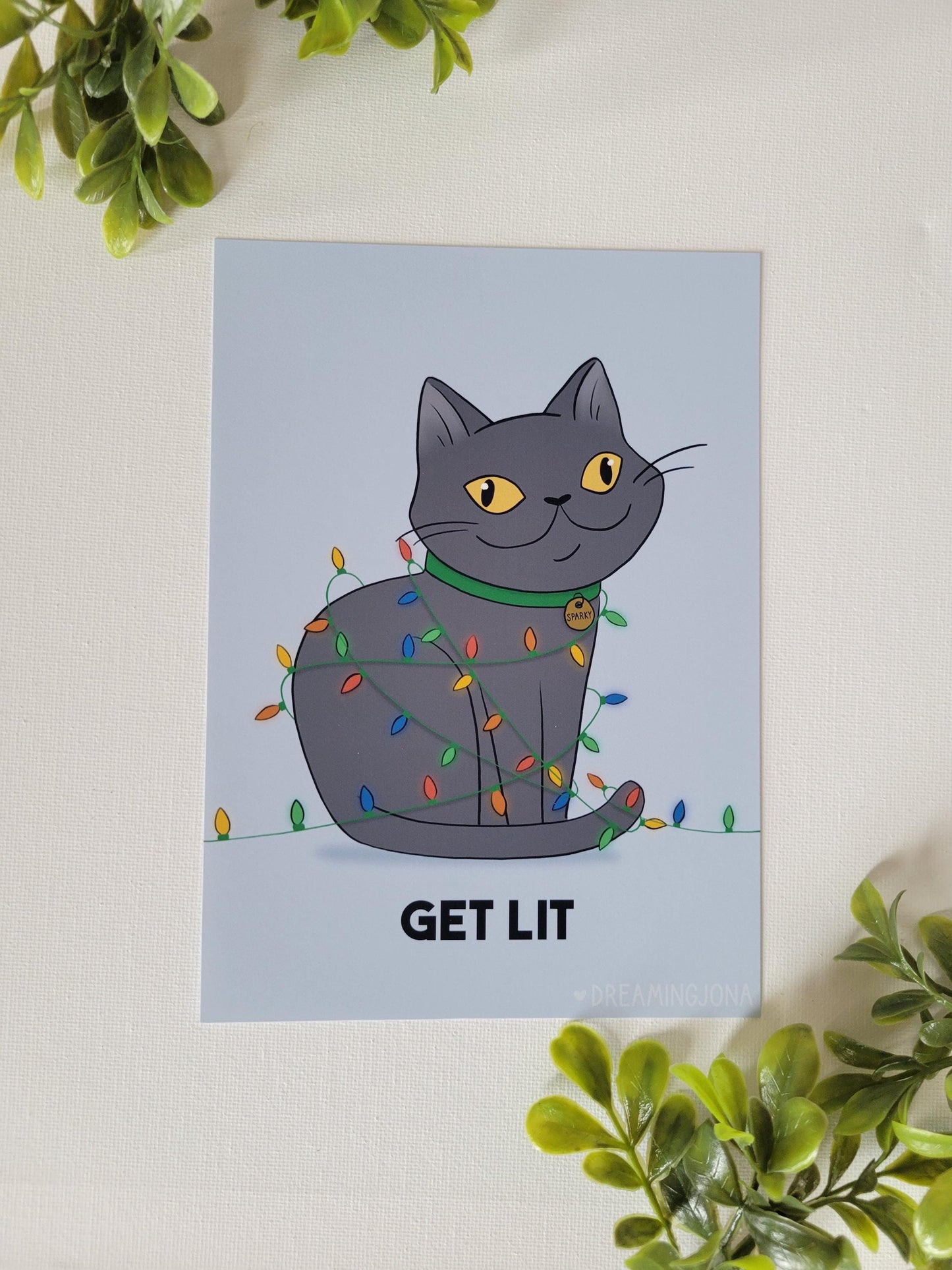 Get Lit | Funny Holiday Cat Art Print 5 x 7