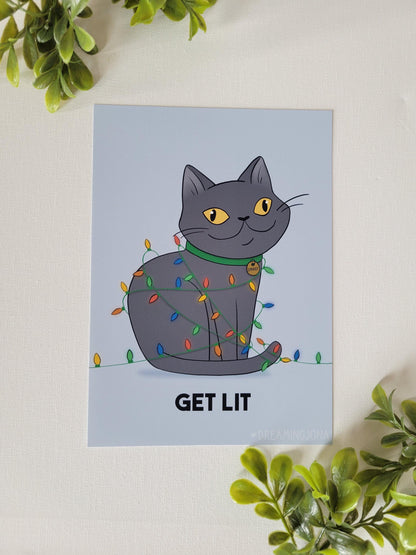 Get Lit | Funny Holiday Cat Art Print 5 x 7